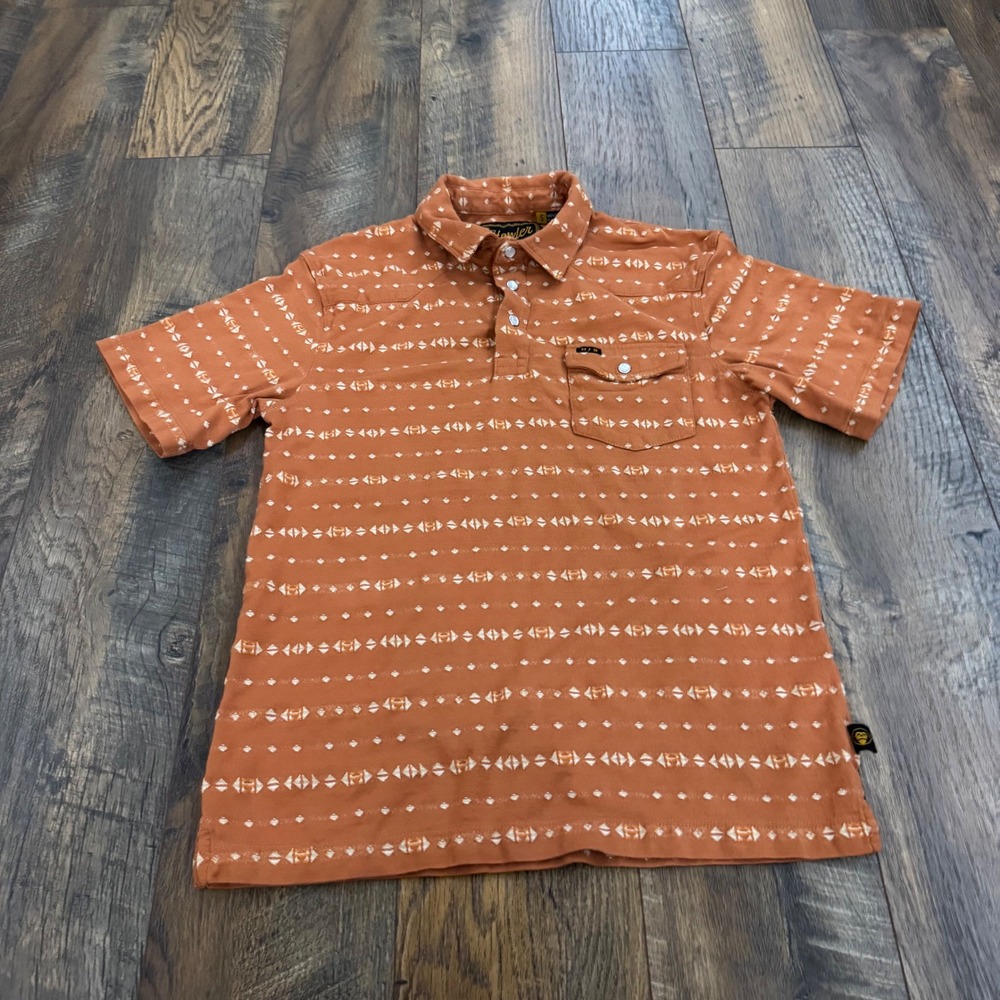 Howler Brothers Mens Small Burnt Orange Southwestern Geometric Snap Polo Shirt